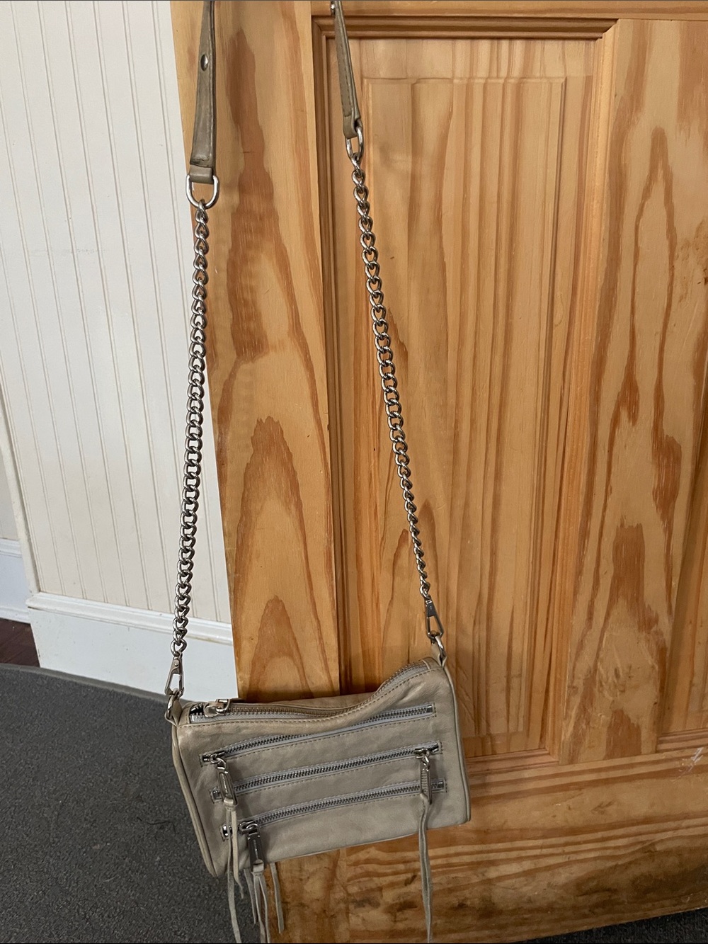 Rebecca Minkoff Light Beige Leather Crossbody with Silver Chain